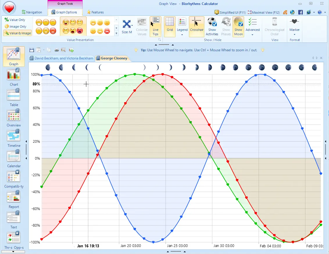 Animated Biorhythms Graph View