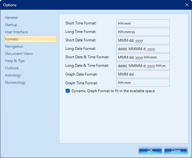Biorhythms Calculator 2026 Options Window